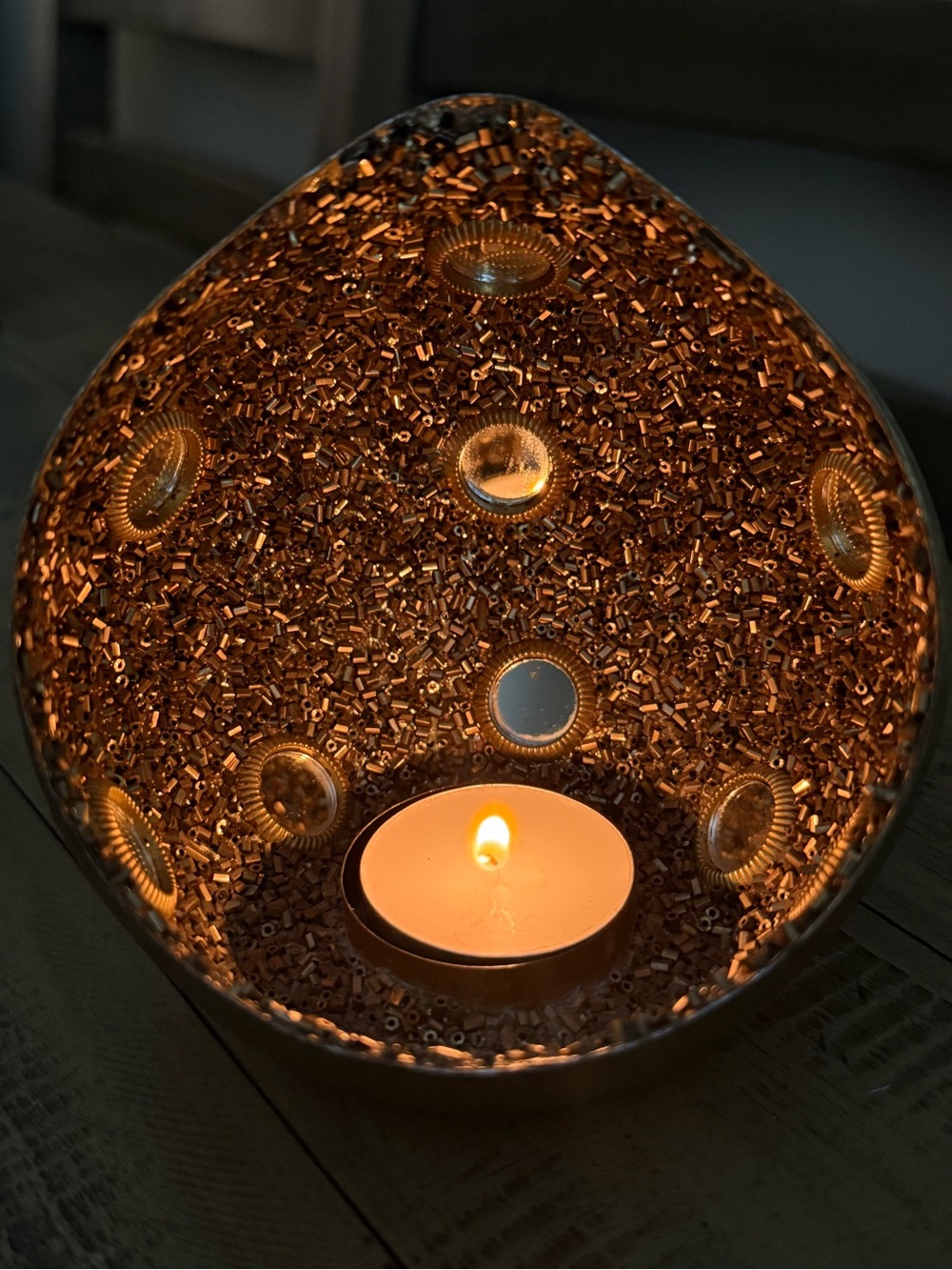 Decorative Beaded Gold Tealight Votive Holder